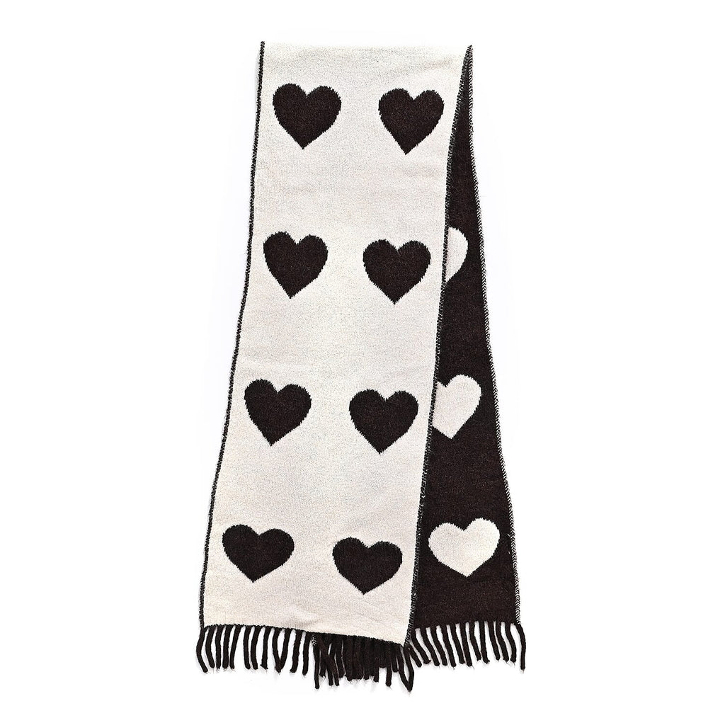 Styled By Heart Pattern Tassel Scarf (Size 200 X 30Cm) - Brown - White