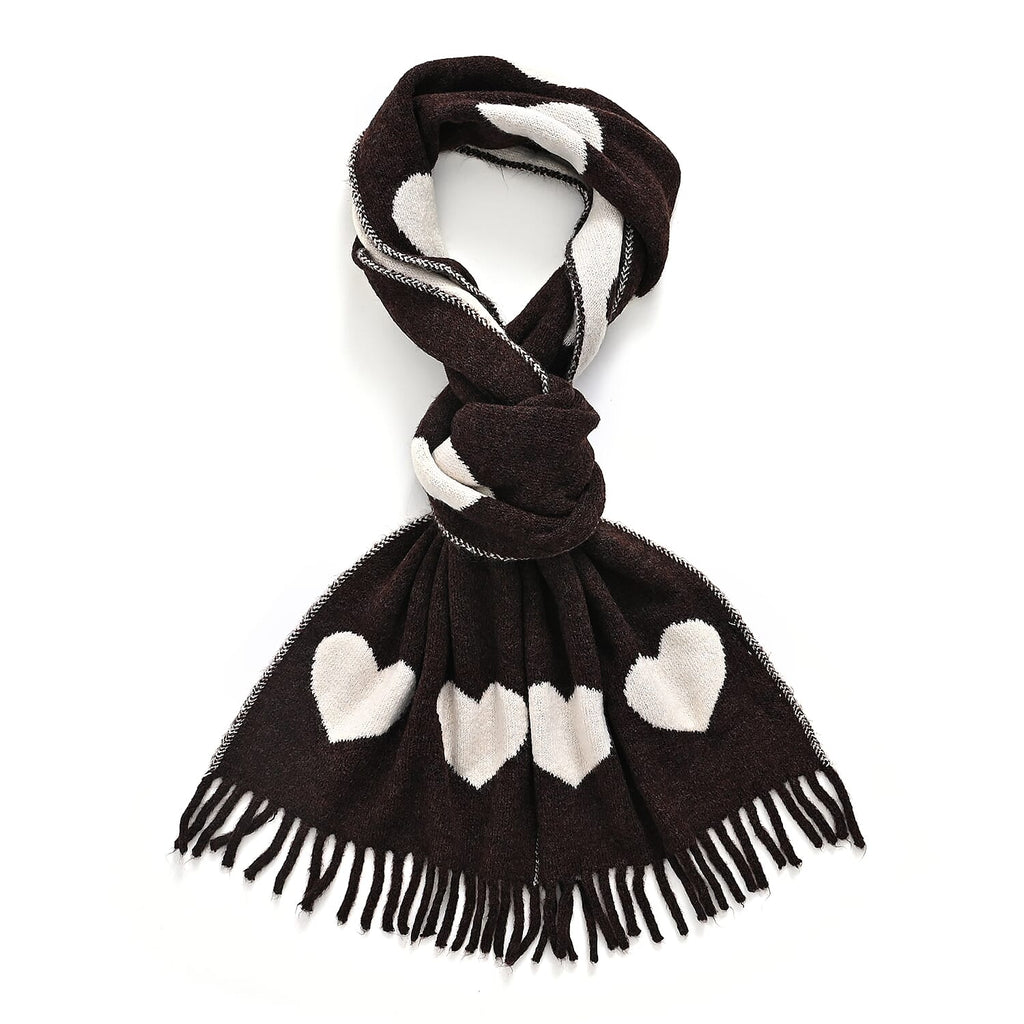 Styled By Heart Pattern Tassel Scarf (Size 200 X 30Cm) - Brown - White