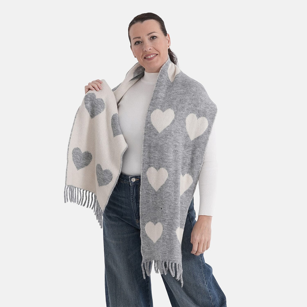 Styled By Heart Pattern Tassel Scarf (Size 200 X 30Cm) - Grey - White