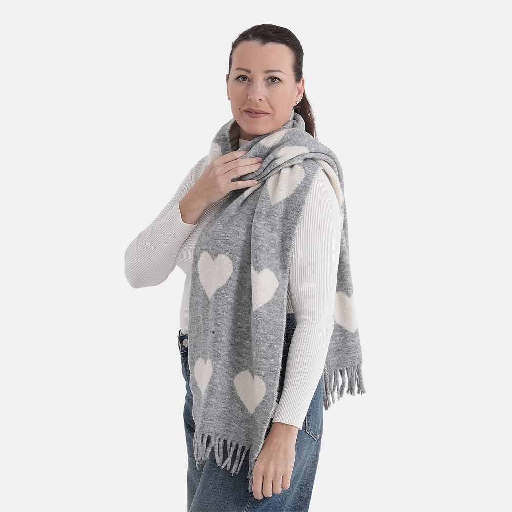 Styled By Heart Pattern Tassel Scarf (Size 200 X 30Cm) - Grey - White