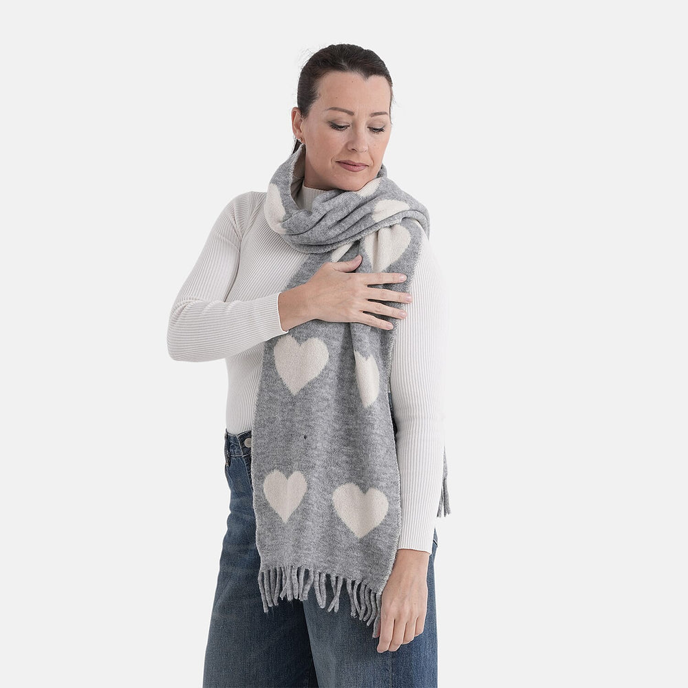 Styled By Heart Pattern Tassel Scarf (Size 200 X 30Cm) - Grey - White