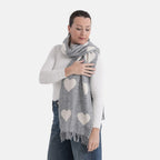 Styled By Heart Pattern Tassel Scarf (Size 200 X 30Cm) - Grey - White