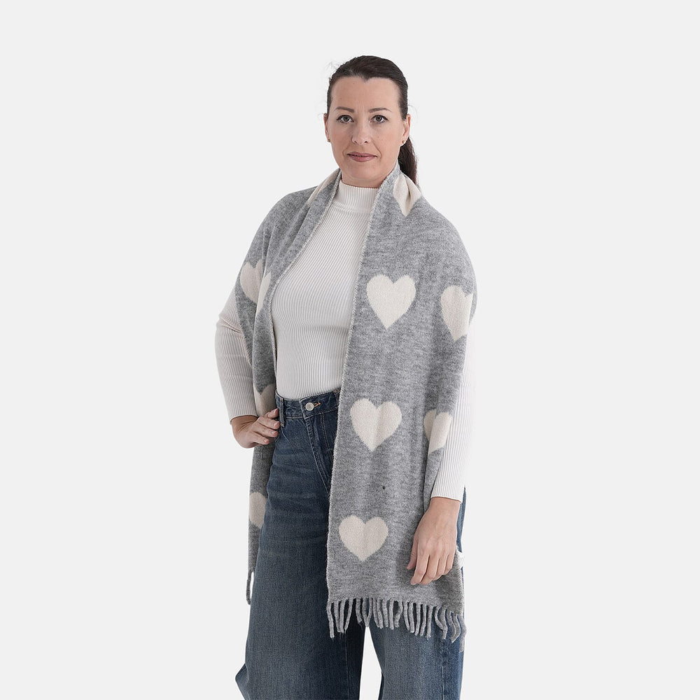 Styled By Heart Pattern Tassel Scarf (Size 200 X 30Cm) - Grey - White