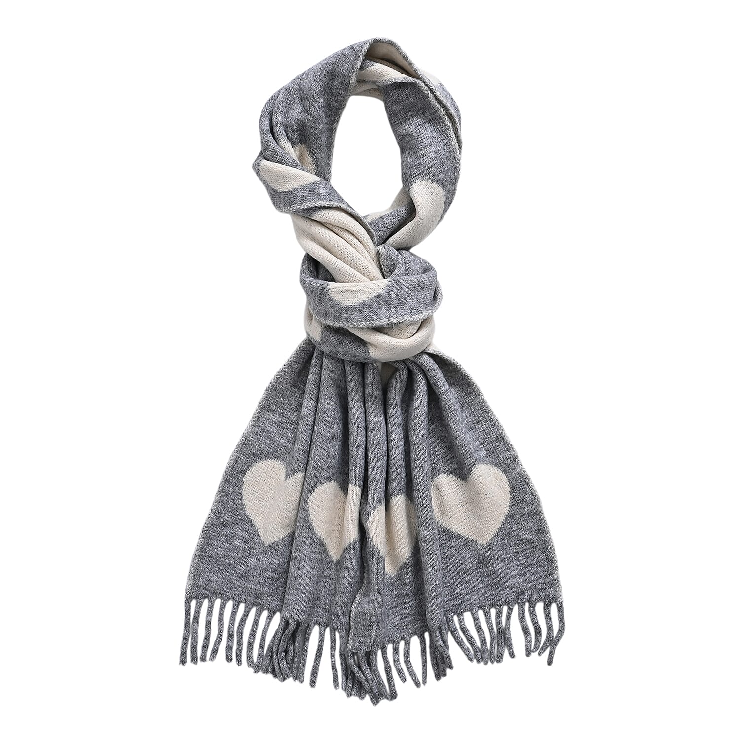 Styled By Heart Pattern Tassel Scarf (Size 200 X 30Cm) - Grey - White