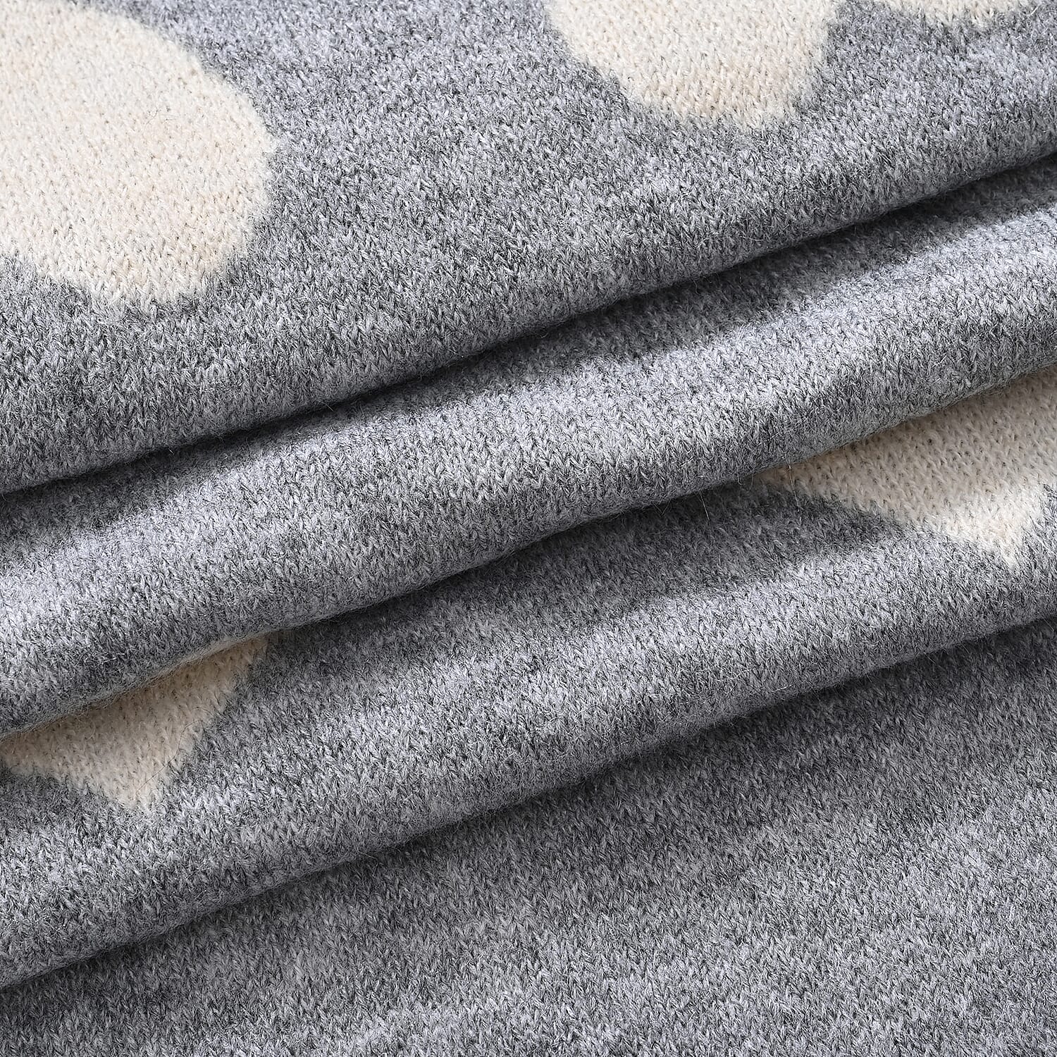 Styled By Heart Pattern Tassel Scarf (Size 200 X 30Cm) - Grey - White