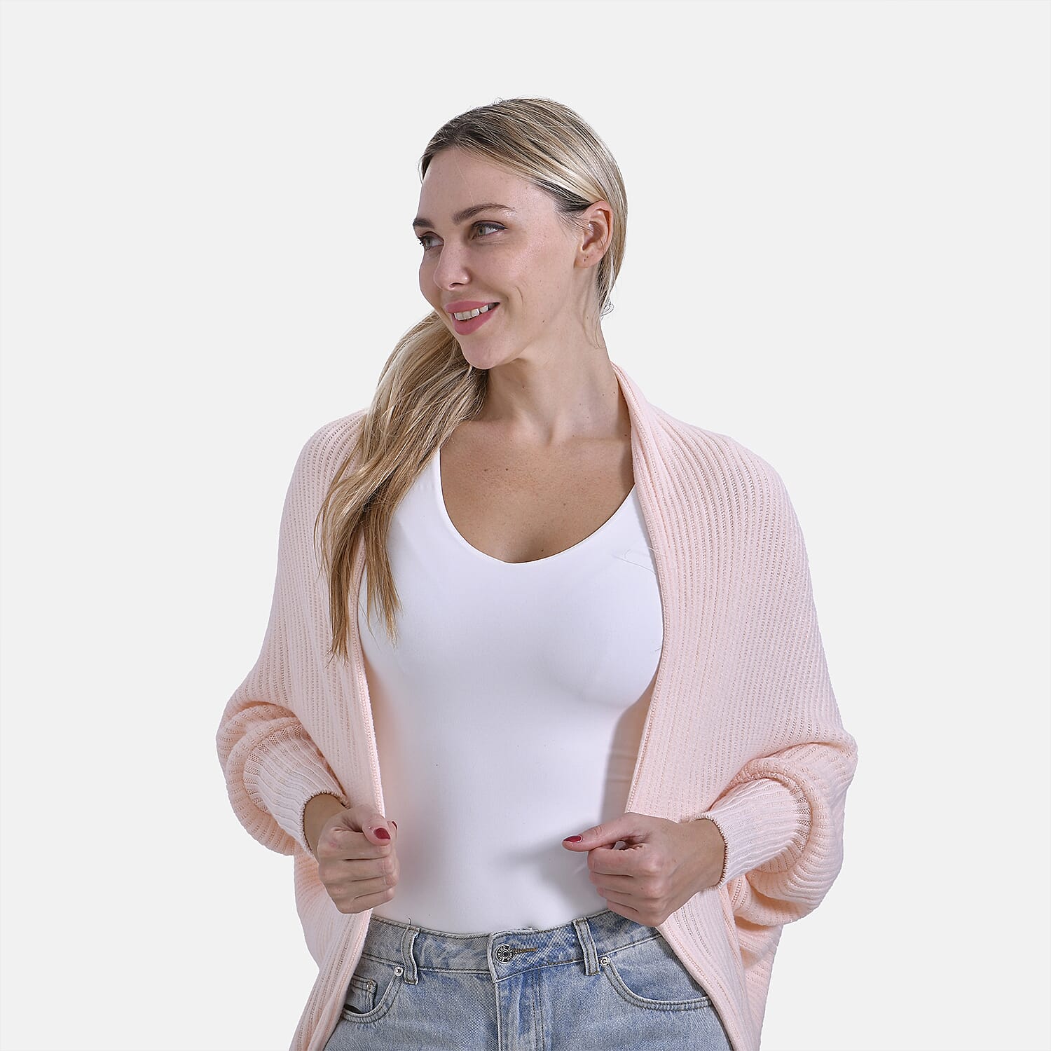 Styled by Oversized Batwing Sleeve Cardigan (One Size) - Light Peach
