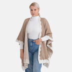 Styled By Knit Cape with Contrasting Scalloped Edge (One Size) - Beige