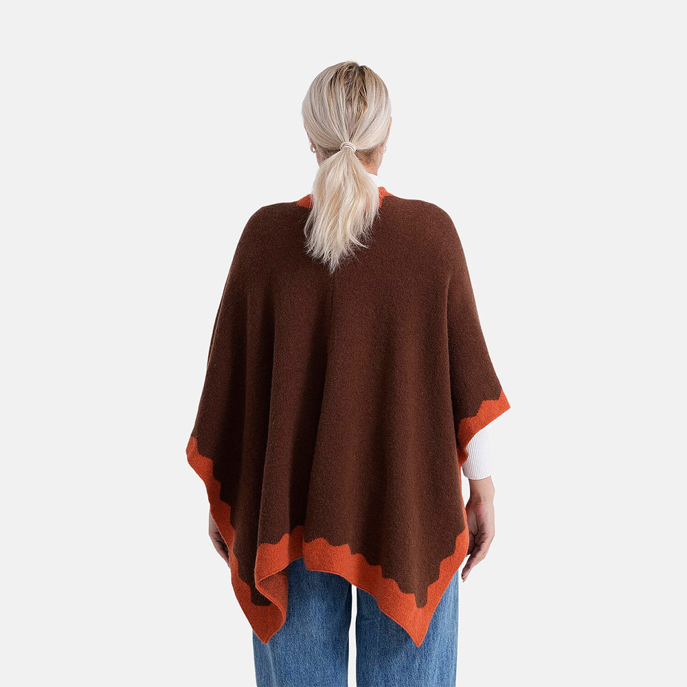 Styled By Knit Cape with Contrasting Scalloped Edge (One Size) - Orange