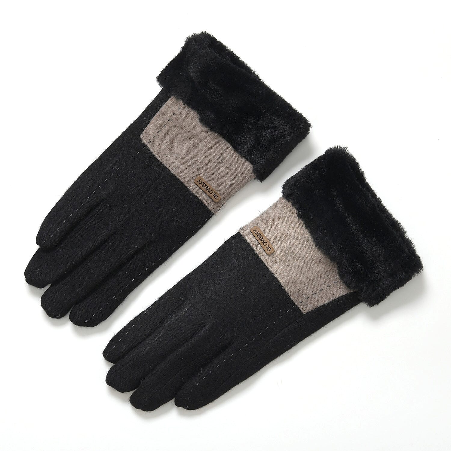 Styled By Cashmere Wool Gloves with Touchscreen Access (One Size) - Black