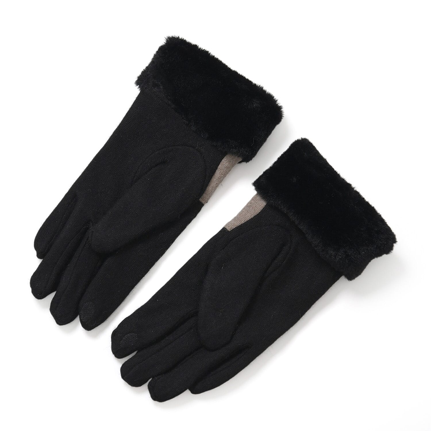 Styled By Cashmere Wool Gloves with Touchscreen Access (One Size) - Black