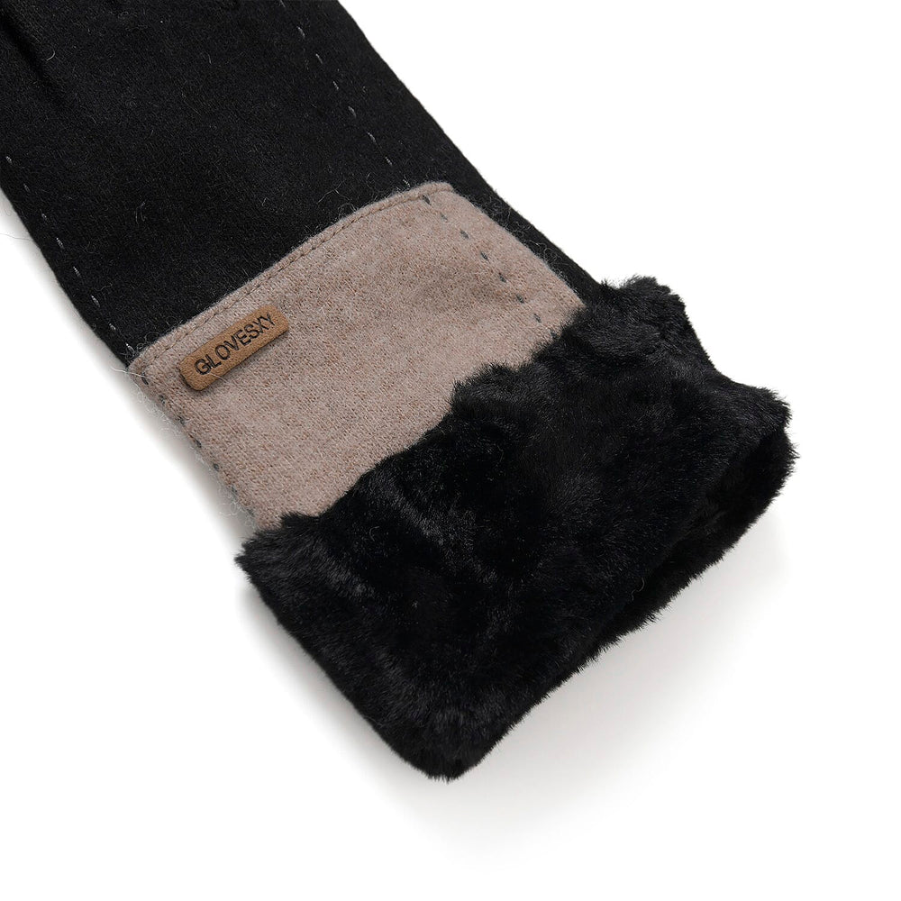Styled By Cashmere Wool Gloves with Touchscreen Access (One Size) - Black