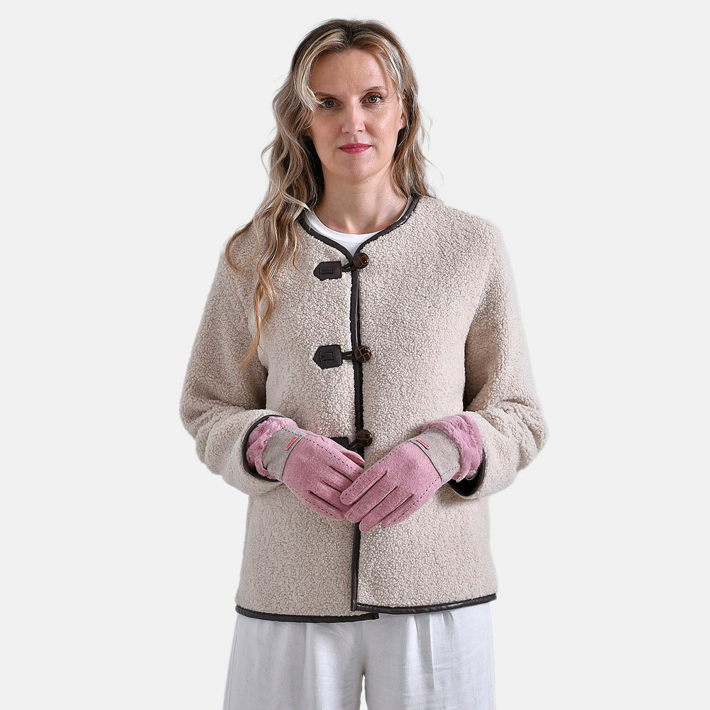 Styled By Cashmere Wool Gloves with touchscreen access (One Size) - Pink