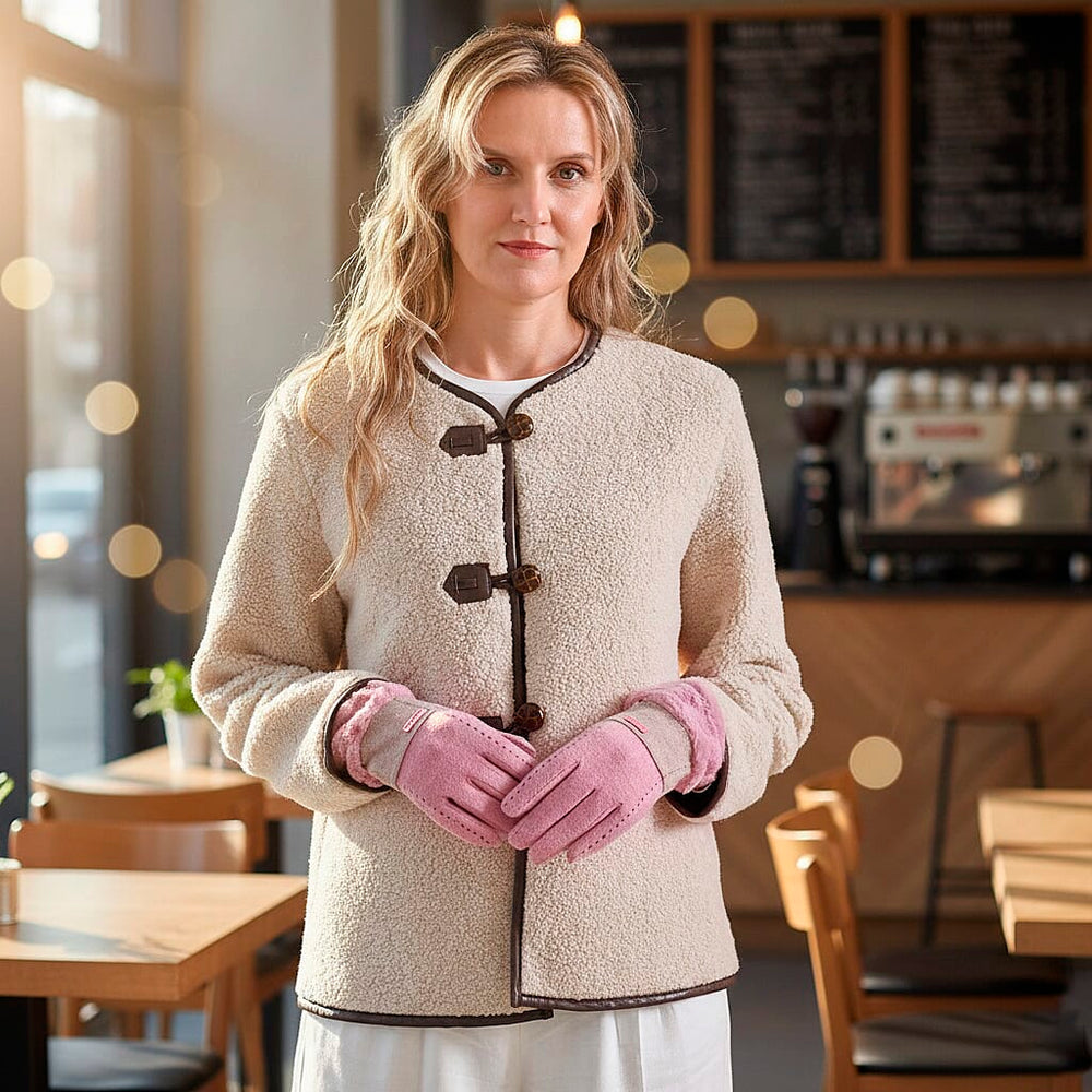 Styled By Cashmere Wool Gloves with touchscreen access (One Size) - Pink
