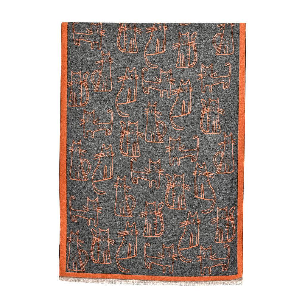 Styled By Cat Print Scarf (64x180cm) - Grey - Orange