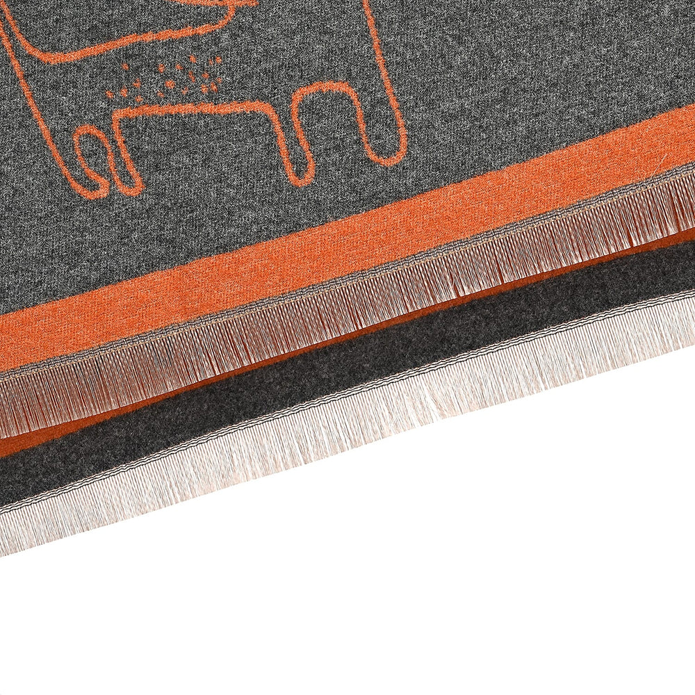 Styled By Cat Print Scarf (64x180cm) - Grey - Orange