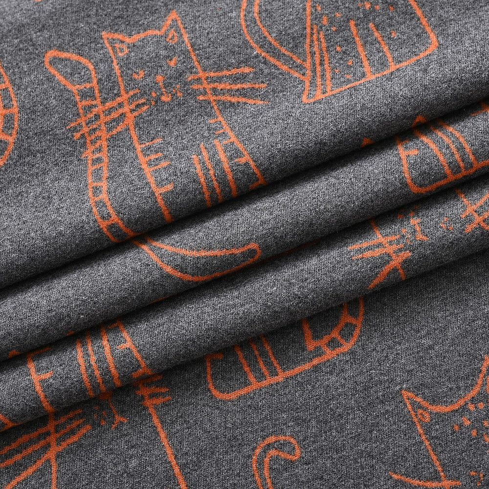 Styled By Cat Print Scarf (64x180cm) - Grey - Orange