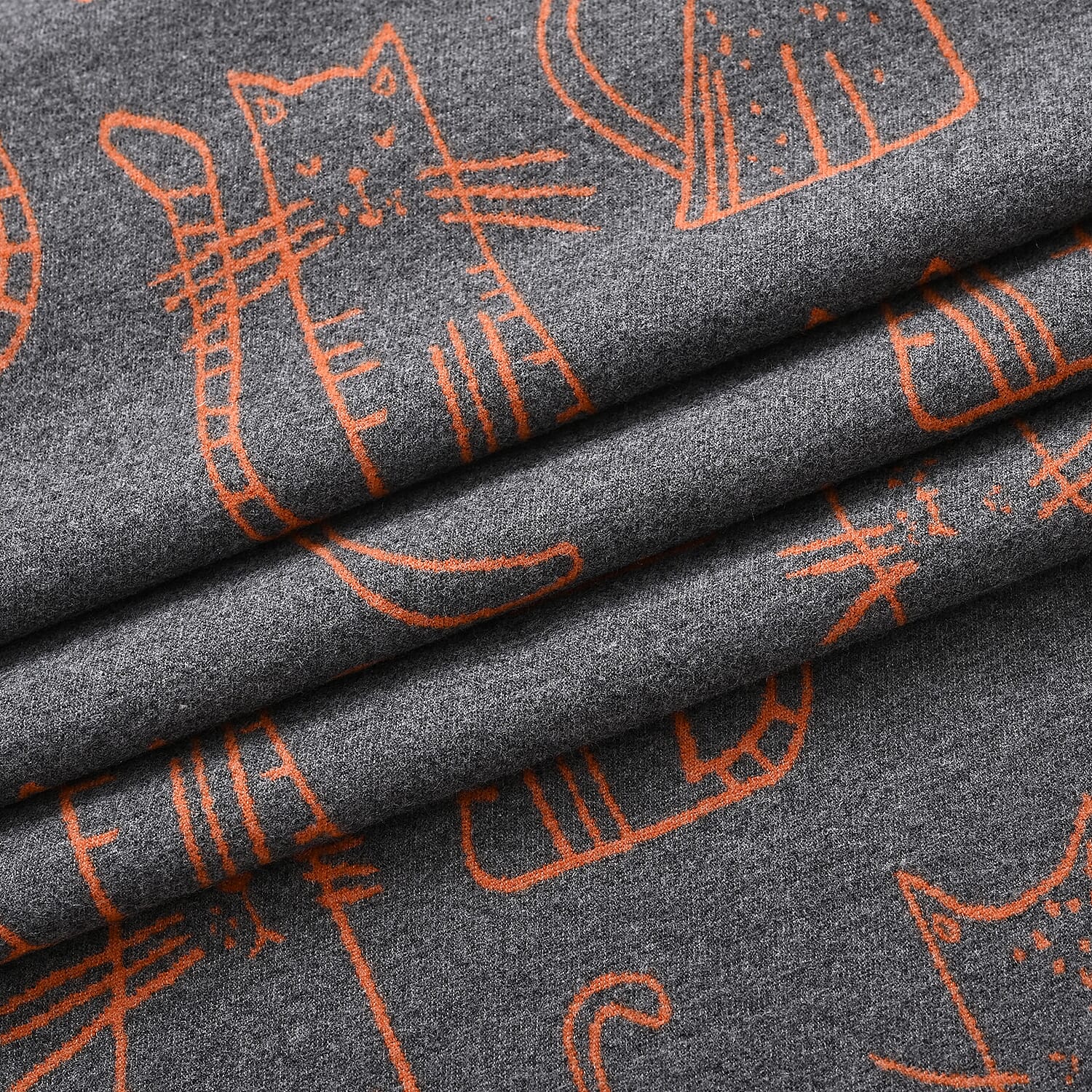 Styled By Cat Print Scarf (64x180cm) - Grey - Orange