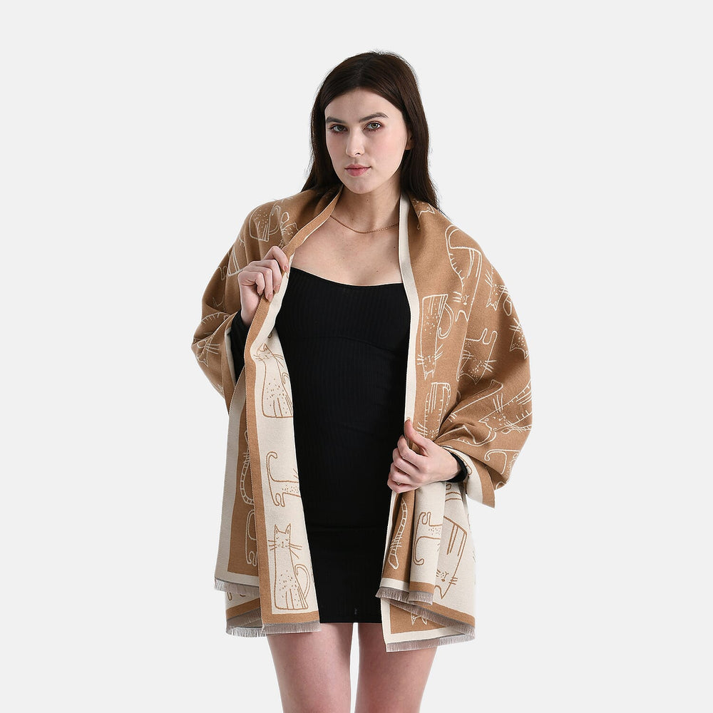 Styled By Cat Print Scarf (64x180cm) - Brown - Off White