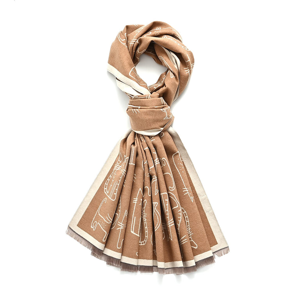 Styled By Cat Print Scarf (64x180cm) - Brown - Off White