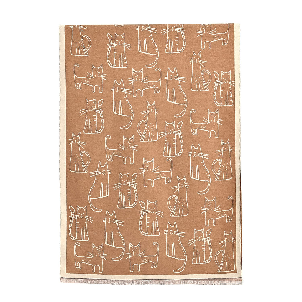 Styled By Cat Print Scarf (64x180cm) - Brown - Off White