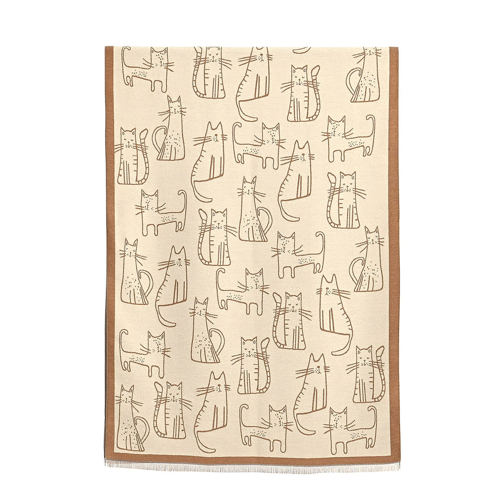 Styled By Cat Print Scarf (64x180cm) - Brown - Off White
