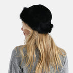 Faux Fur Scarf - Hat Two-Piece Set (One Size) - Black