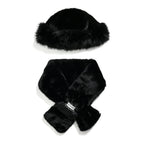 Faux Fur Scarf - Hat Two-Piece Set (One Size) - Black