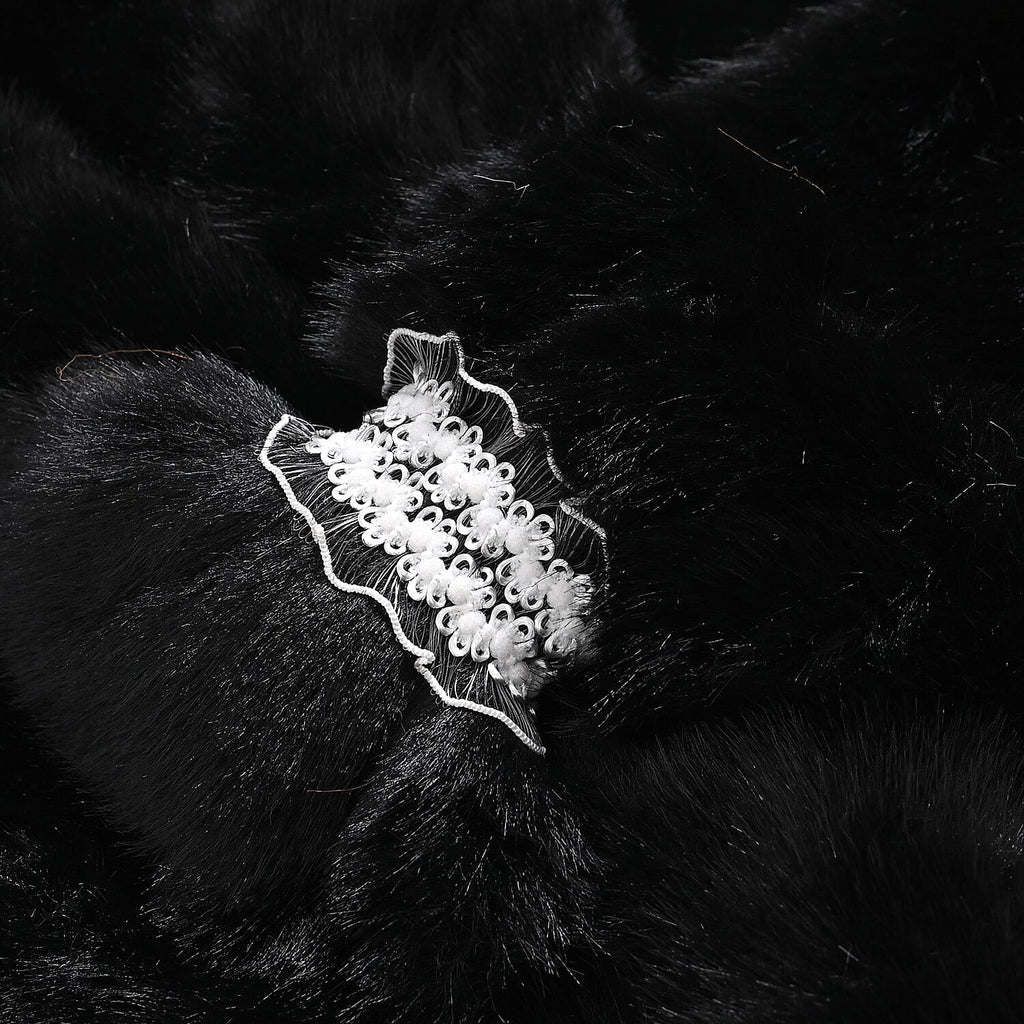 Faux Fur Scarf - Hat Two-Piece Set (One Size) - Black