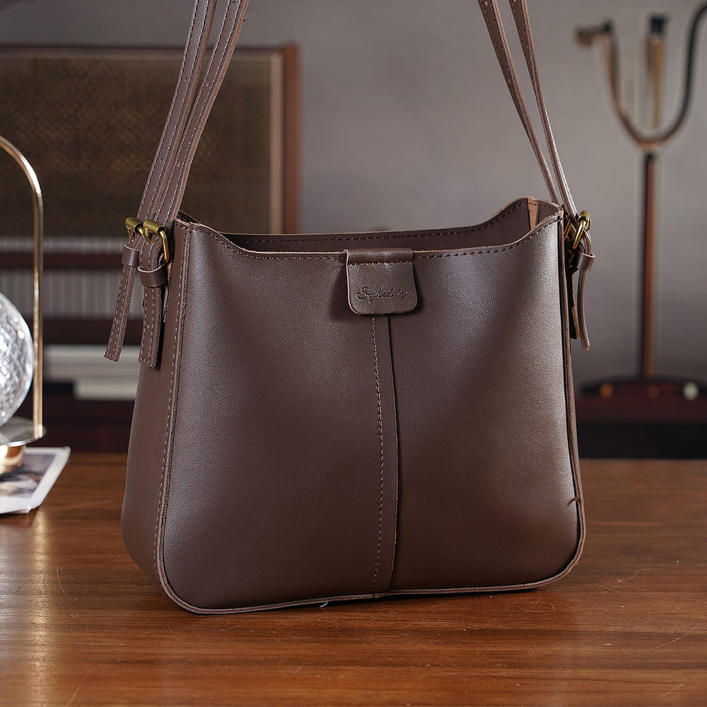 Styled By Adjustable Hobo Strap Crossbody Bucket Bag - Coffee