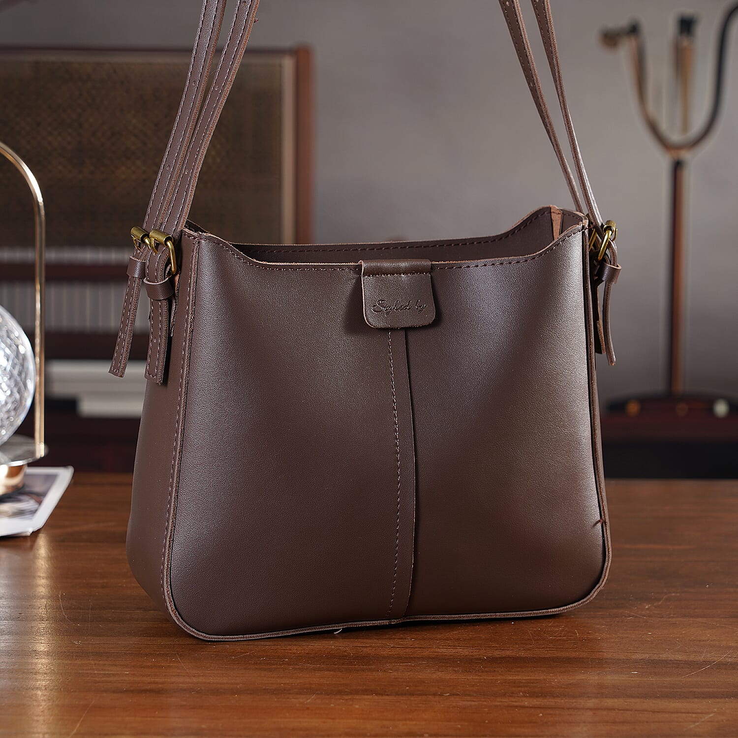 Styled By Adjustable Hobo Strap Crossbody Bucket Bag - Coffee
