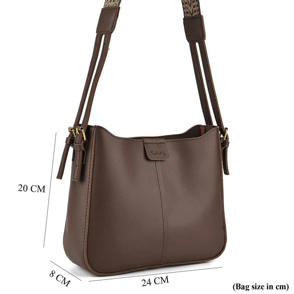 Styled By Adjustable Hobo Strap Crossbody Bucket Bag - Coffee