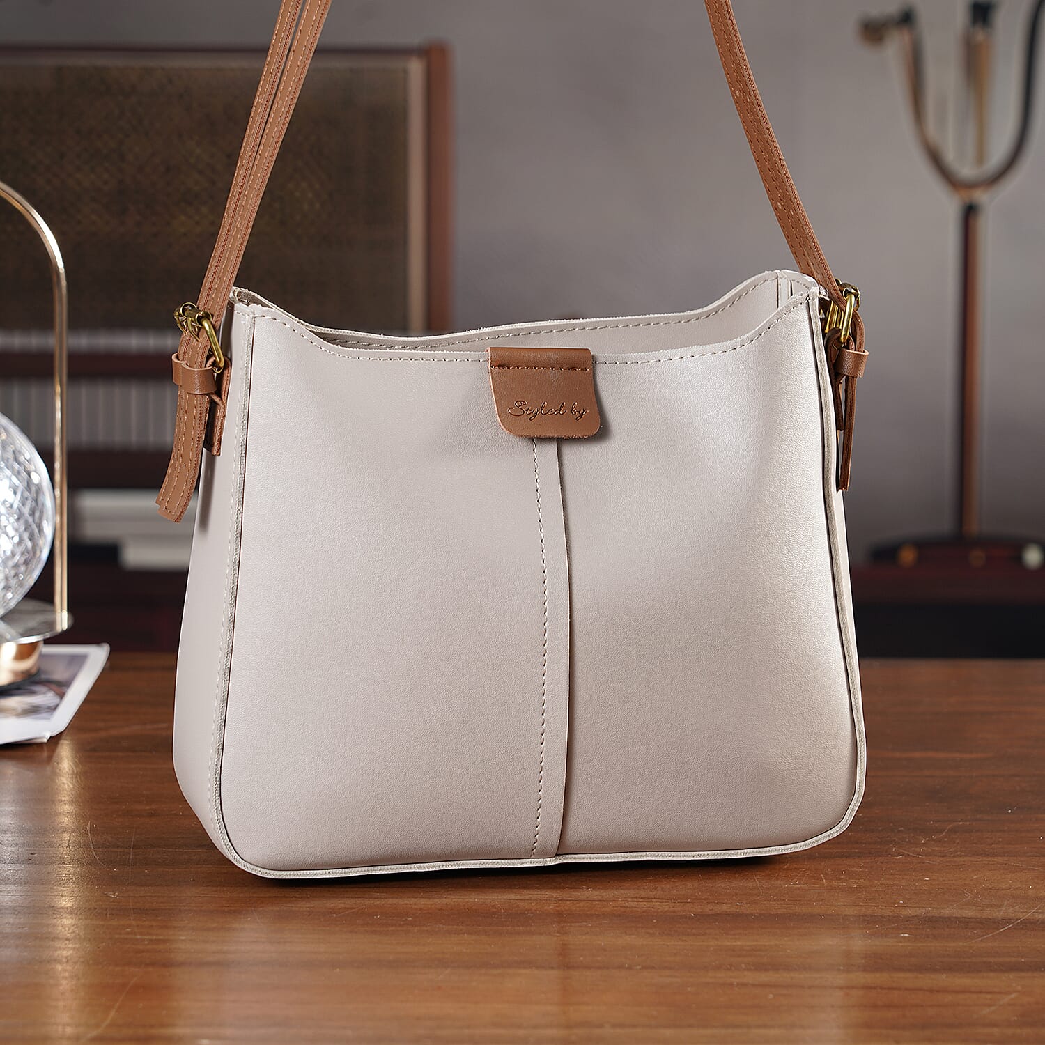 Styled By Adjustable Hobo Strap Crossbody Bucket Bag - Light Khaki