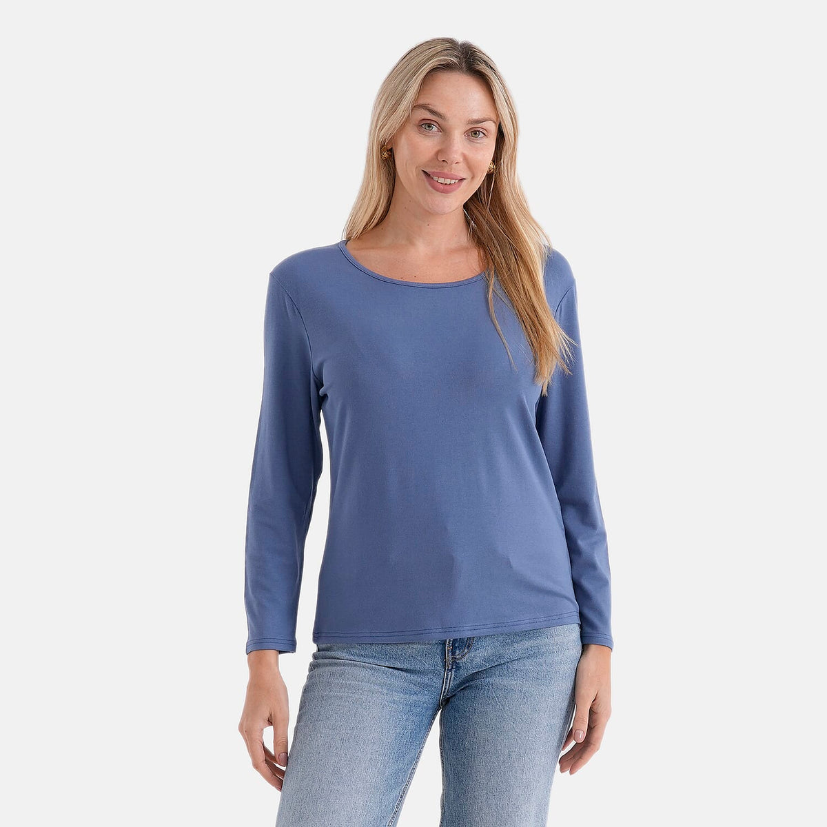 Styled By Solid Colour Round-Neck Top (Size - XL) - Blue