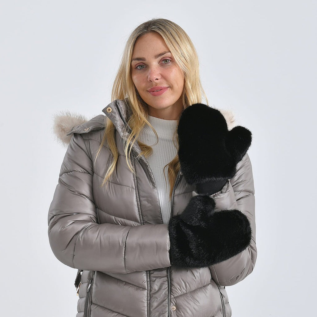 Styled By Super Cozy Faux Fur Mittens (24 x 12 cm, One Size) - Black
