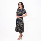 Styled By Midi Print Dress (Size L) - Navy