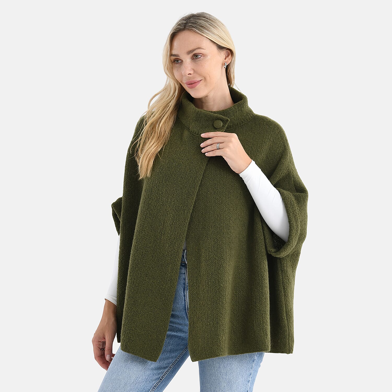 Styled by Knitted Cape Cardigan With Button-Detail (Fits UK 10-18) - Green