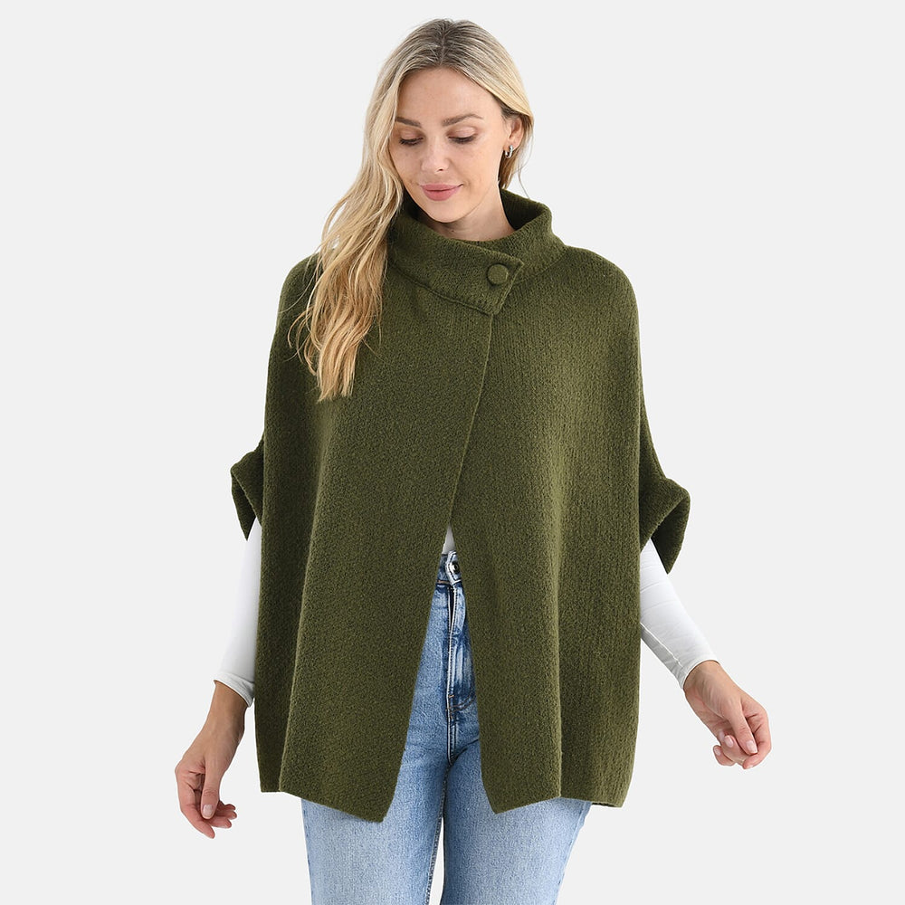 Styled by Knitted Cape Cardigan With Button-Detail (Fits UK 10-18) - Green