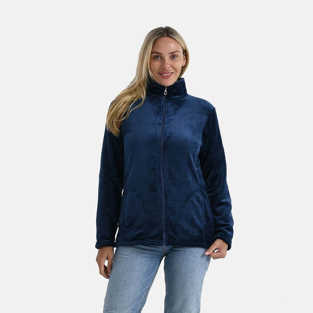 StyledBy Faux Fur Zip Up Jacket with Pockets (Size - M) - Navy