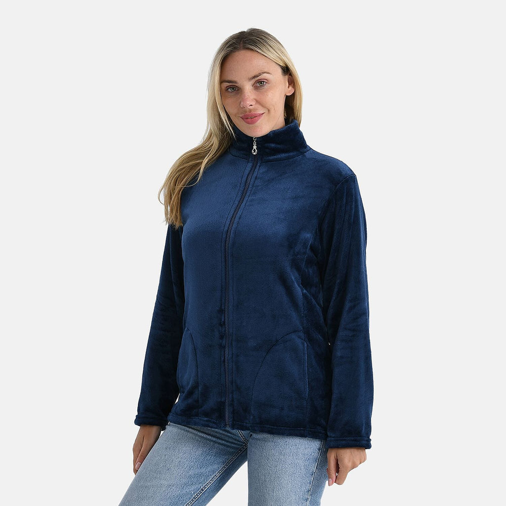 StyledBy Faux Fur Zip Up Jacket with Pockets (Size - M) - Navy