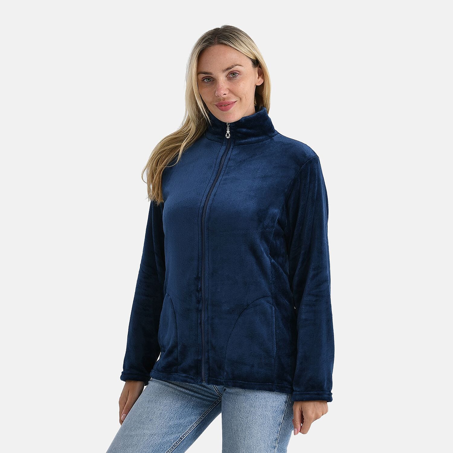 StyledBy Faux Fur Zip Up Jacket with Pockets (Size - M) - Navy
