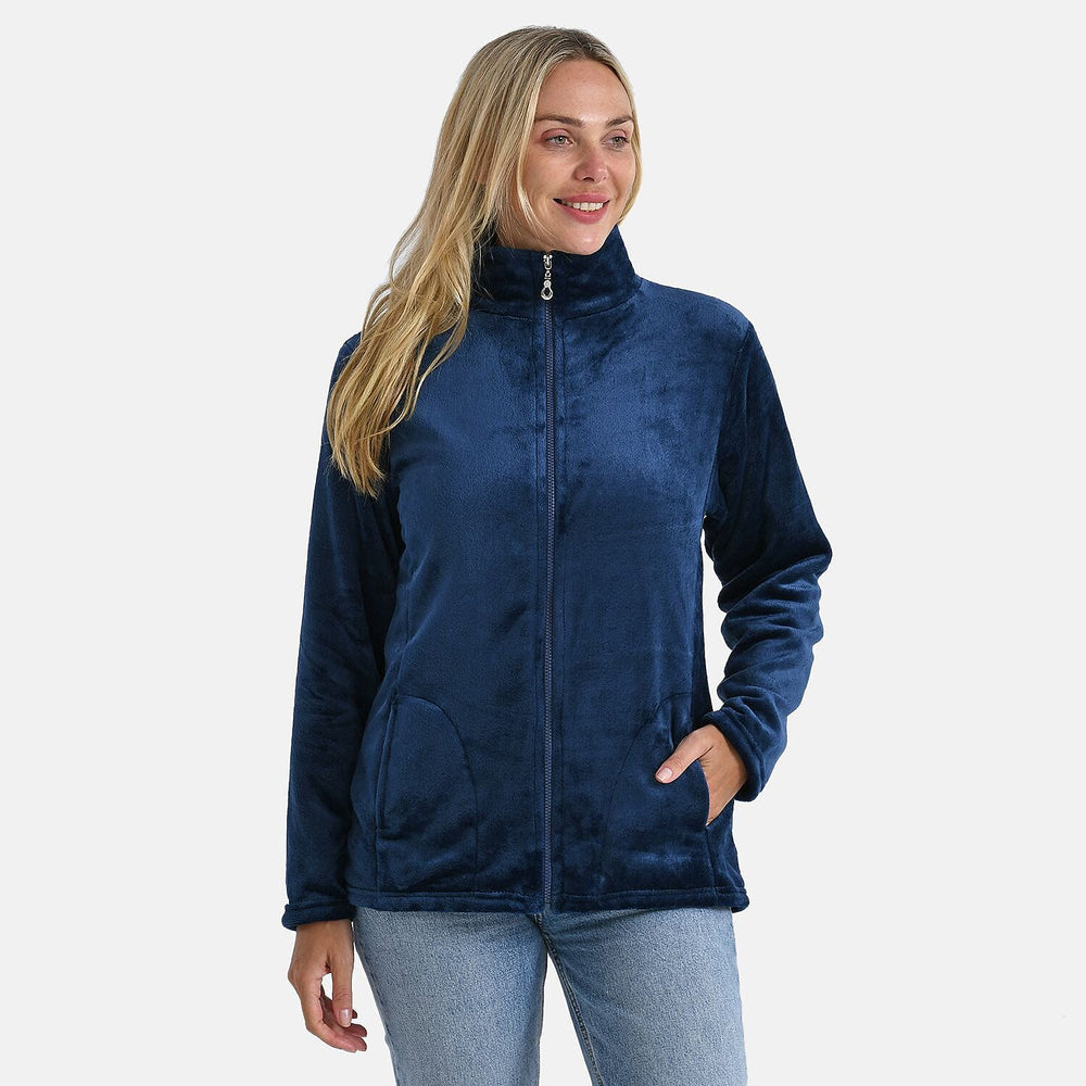 StyledBy Faux Fur Zip Up Jacket with Pockets (Size XL) - Navy