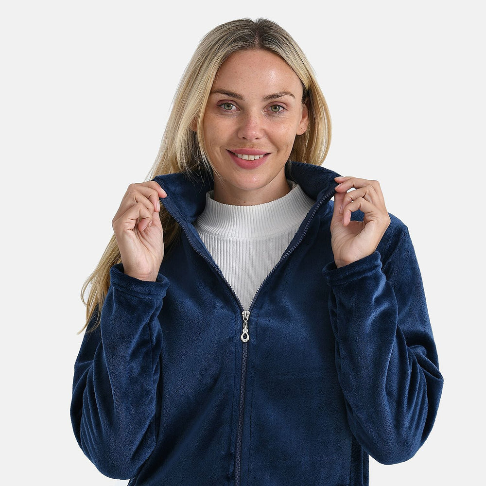 StyledBy Faux Fur Zip Up Jacket with Pockets (Size XL) - Navy