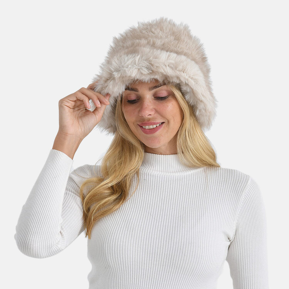 Styled By Faux Fur Bucket Hat (36x17 Cm) - Beige