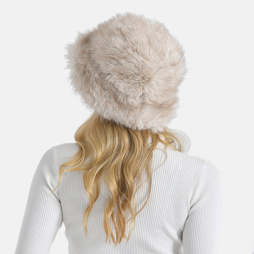 Styled By Faux Fur Bucket Hat (36x17 Cm) - Beige