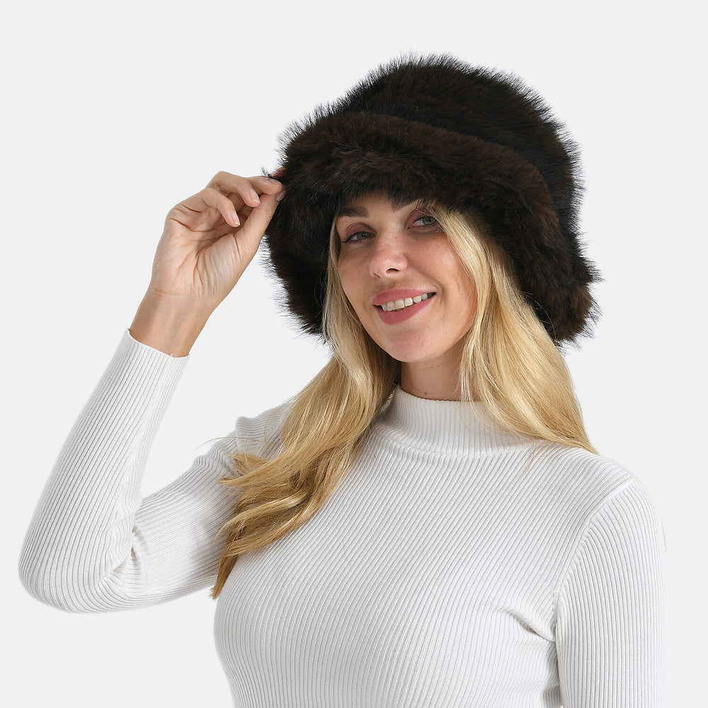 Styled By Faux Fur Bucket Hat (36x17 Cm) - Dark Brown