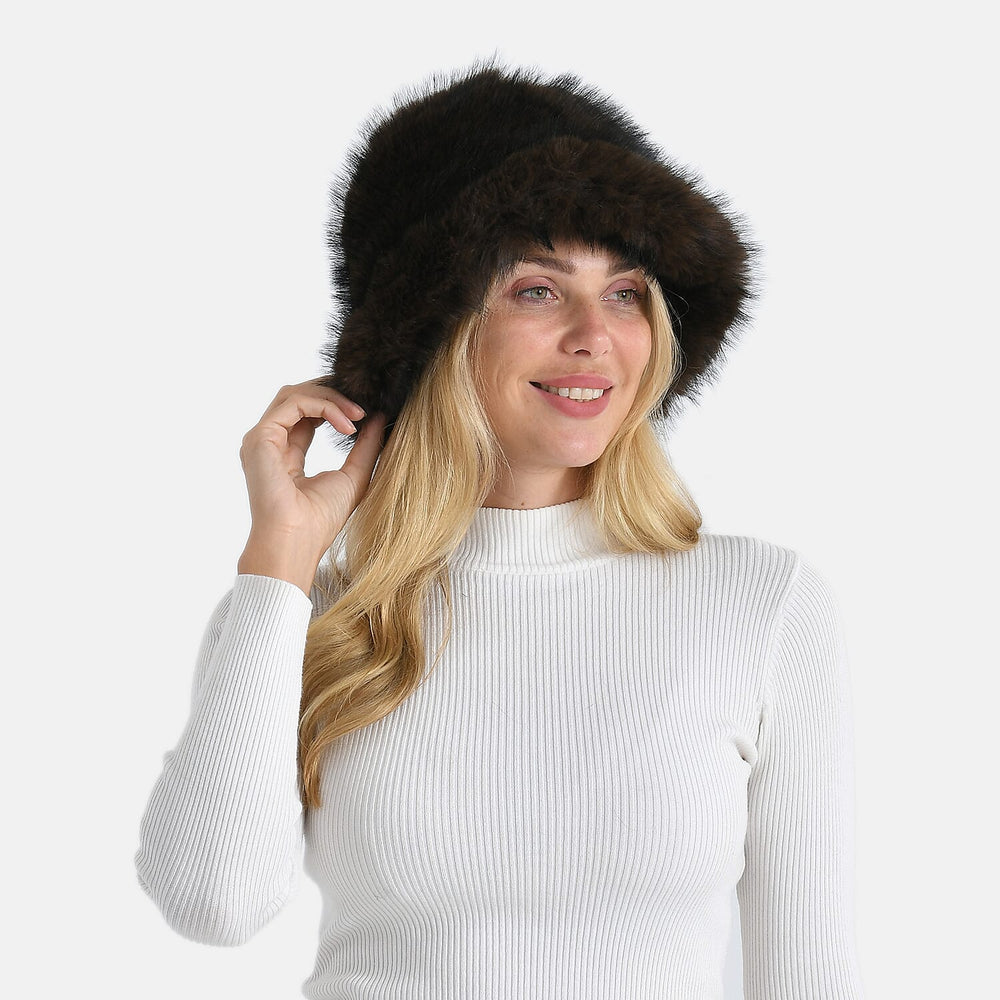 Styled By Faux Fur Bucket Hat (36x17 Cm) - Dark Brown