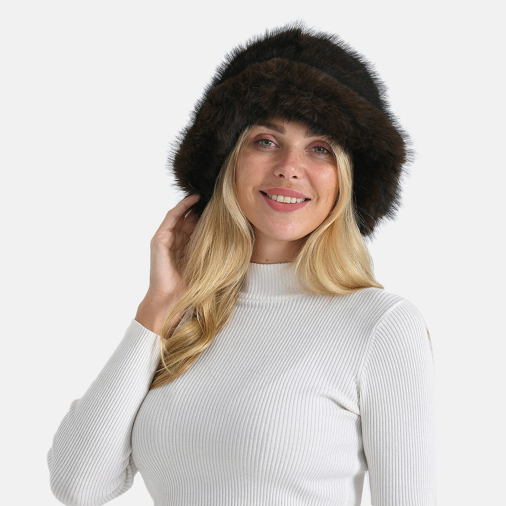 Styled By Faux Fur Bucket Hat (36x17 Cm) - Dark Brown