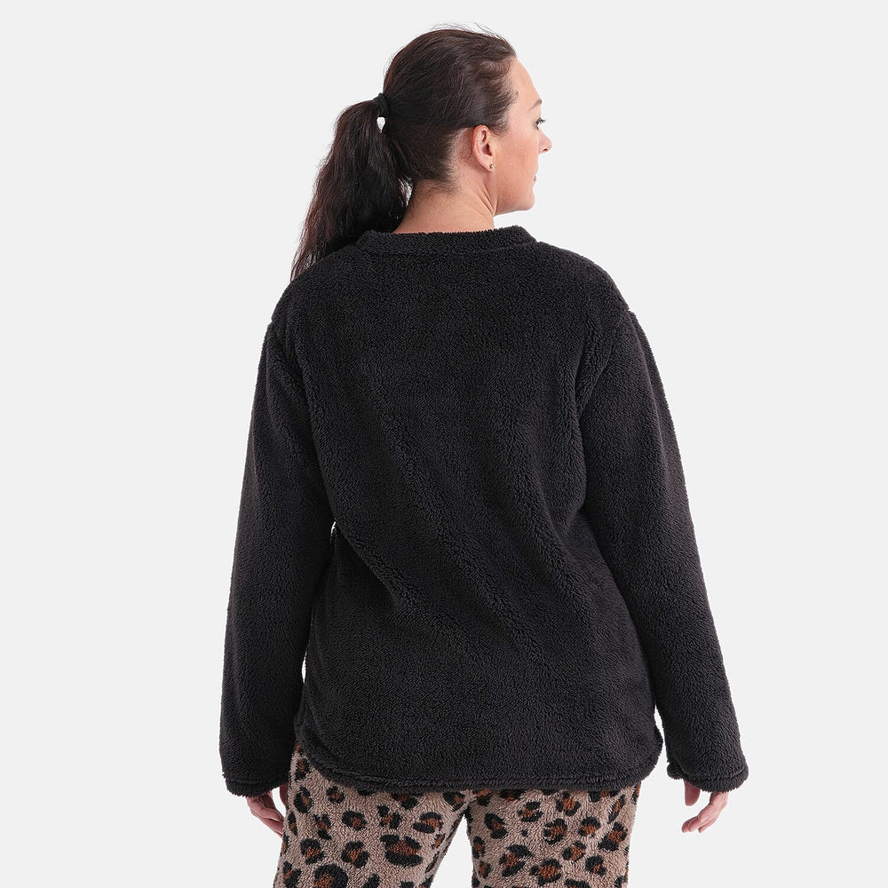Styled By- Set of 2 - Long Sleeve Top - Leopard Print Pyjama Set (Size - L-XL) - Black - Brown