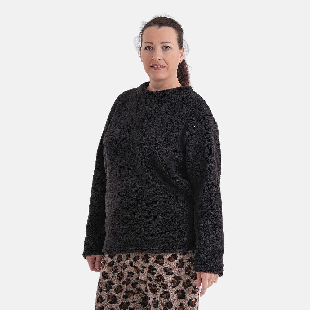Styled By- Set of 2 - Long Sleeve Top - Leopard Print Pyjama Set (Size - L-XL) - Black - Brown
