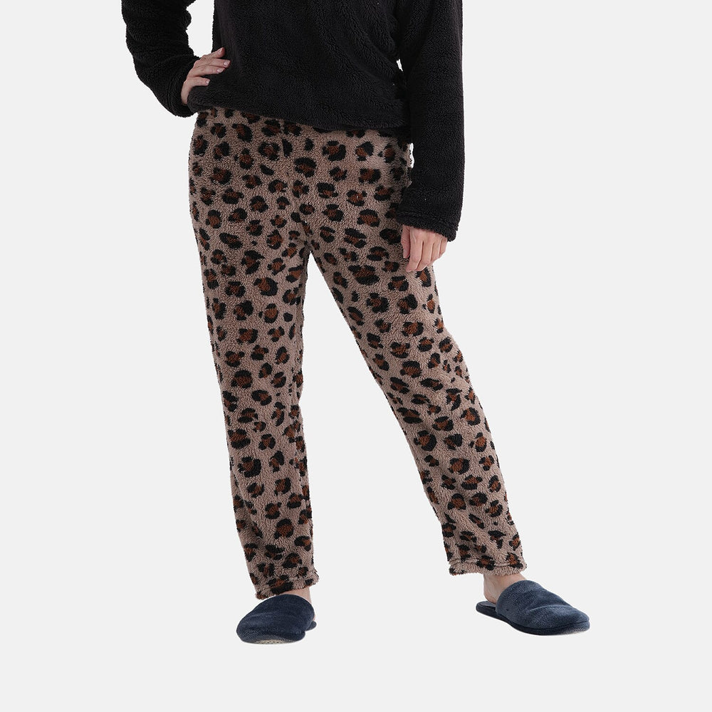 Styled By- Set of 2 - Long Sleeve Top - Leopard Print Pyjama Set (Size - L-XL) - Black - Brown